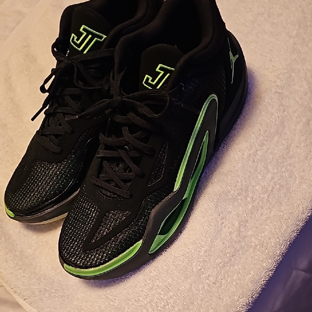 Jordan Black and Green Athletic Shoes